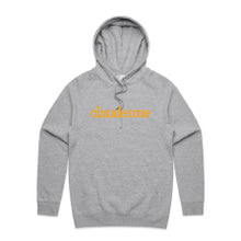 Load image into Gallery viewer, Grey Marle Fleece Hoodie perfect for a cool winter morning with classic mustard colour embroidered Claude and Me logo. Drawstring hood and kangaroo pockets.
