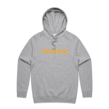 Grey Marle Fleece Hoodie perfect for a cool winter morning with classic mustard colour embroidered Claude and Me logo. Drawstring hood and kangaroo pockets.