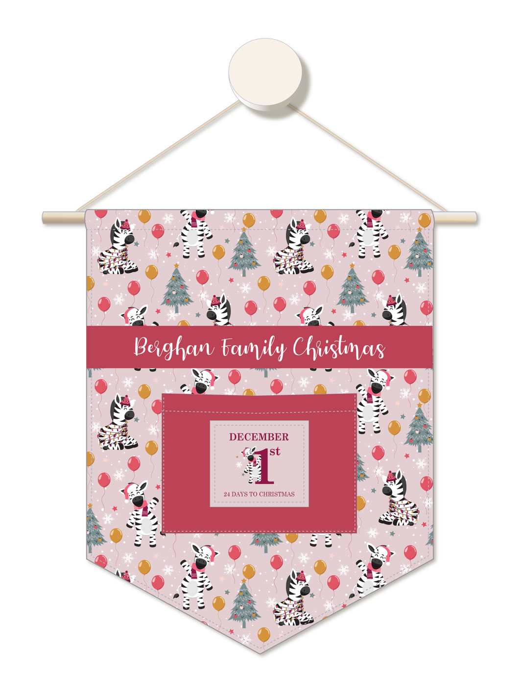 Party Zebra Personalised Advent Calendar Hanger